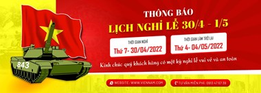 Thông báo Lịch nghỉ Lễ 30/04/2022 - 01/05/2022