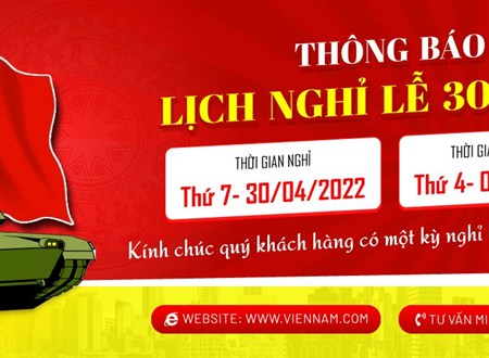 Thông báo Lịch nghỉ Lễ 30/04/2022 - 01/05/2022